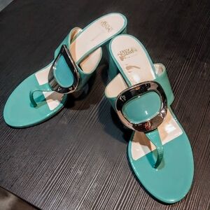 Francis Valentine turquoise patent leather sandals. Excellent condition!